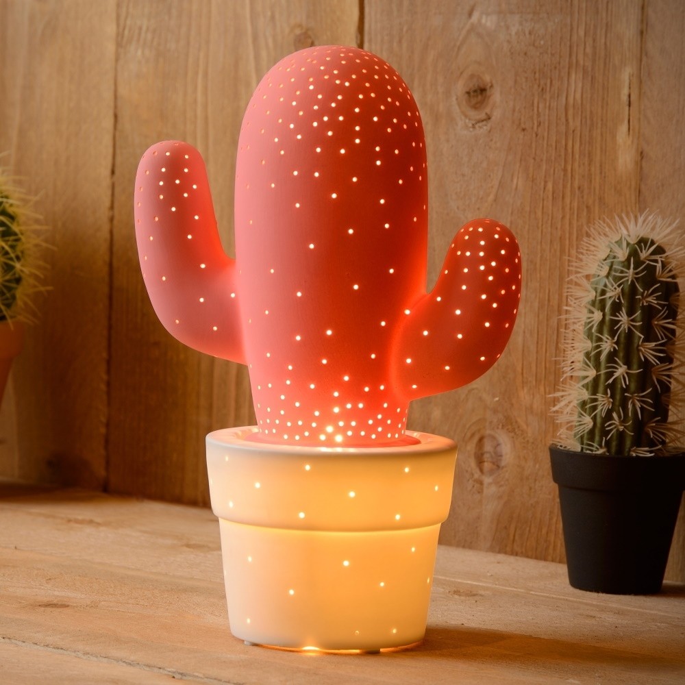Lampada da tavolo in ceramica cactus varie finiture di colore attac  FINITURA ROSA