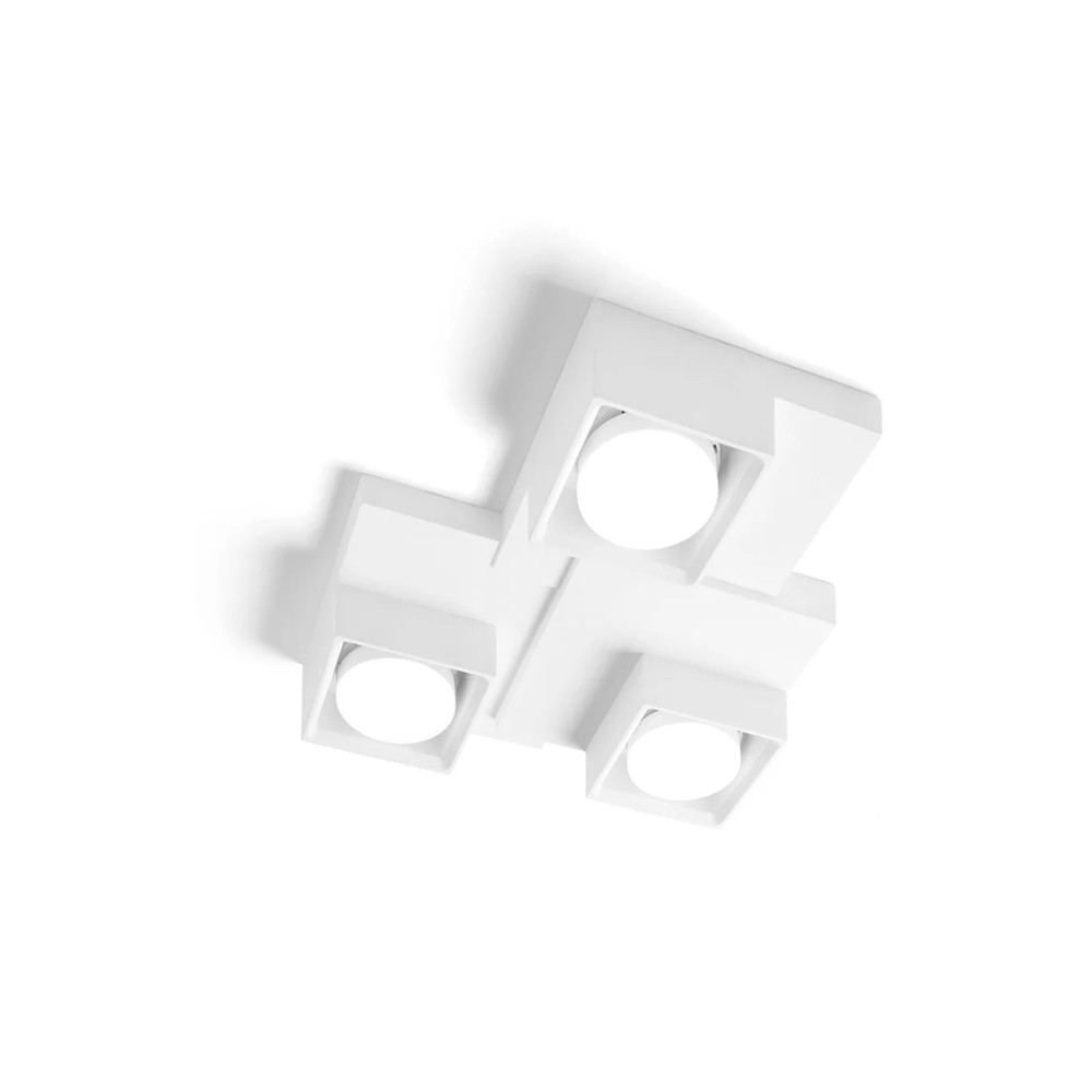 Plafoniera a 3 moderna sibari forma quadrata in gesso bianco vernicabile attacco gx53 led sforzin illuminazione