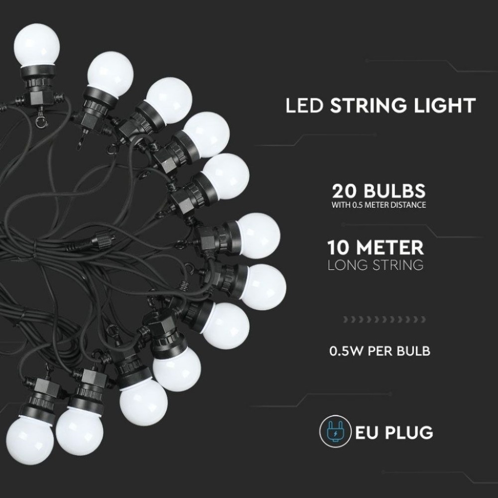 Catenaria ip44 prolungabile 15 metri 20 bulbi led colorati colour nero