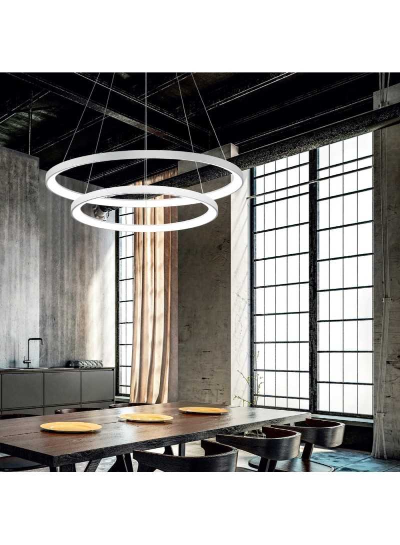 Lampadario krizia gea luce sospeso 1 o 2 anelli dimmerabile bianco   FINITURA ORO DIMENSIONI Ø 48 CM + Ø 58 CM