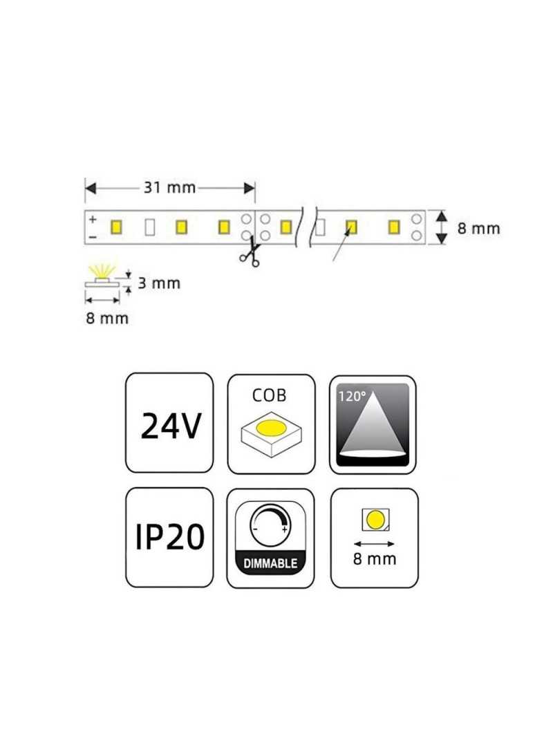 Strip led cob lumytec dimmerabile ip67 220v 15w al metro