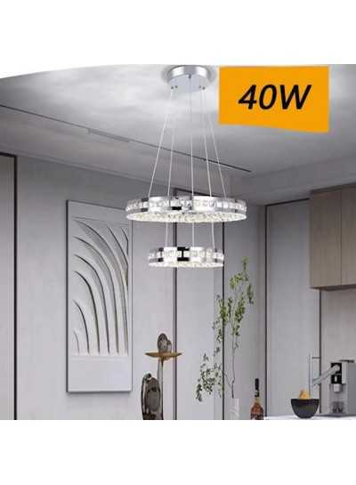 Lampadario led 46w sospeso 3 anelli in cristallo luce fredda 8000k